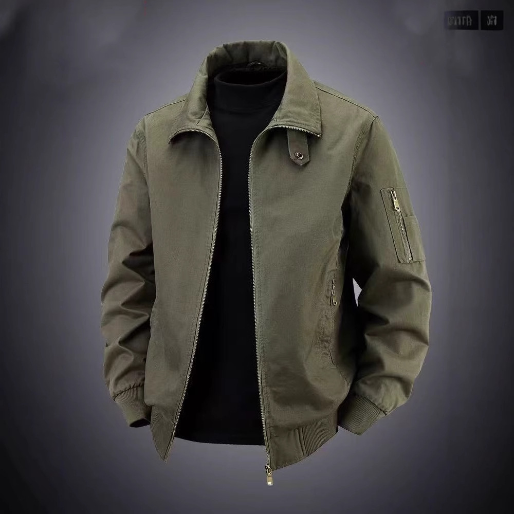 Spring and Autumn New Workwear Jacket Men's Cotton Jacket Solid Color Large SizeLapel Retro Casual Jacket - Image 8