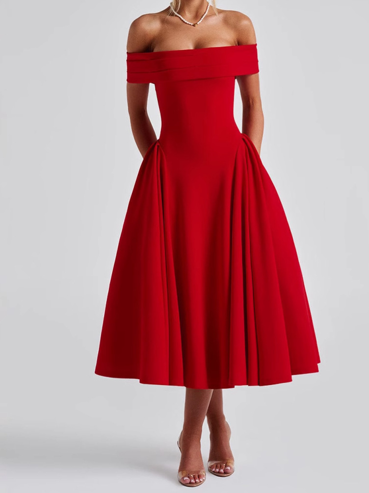 Women’s Off Shoulder A-Line Midi Dress - Image 5